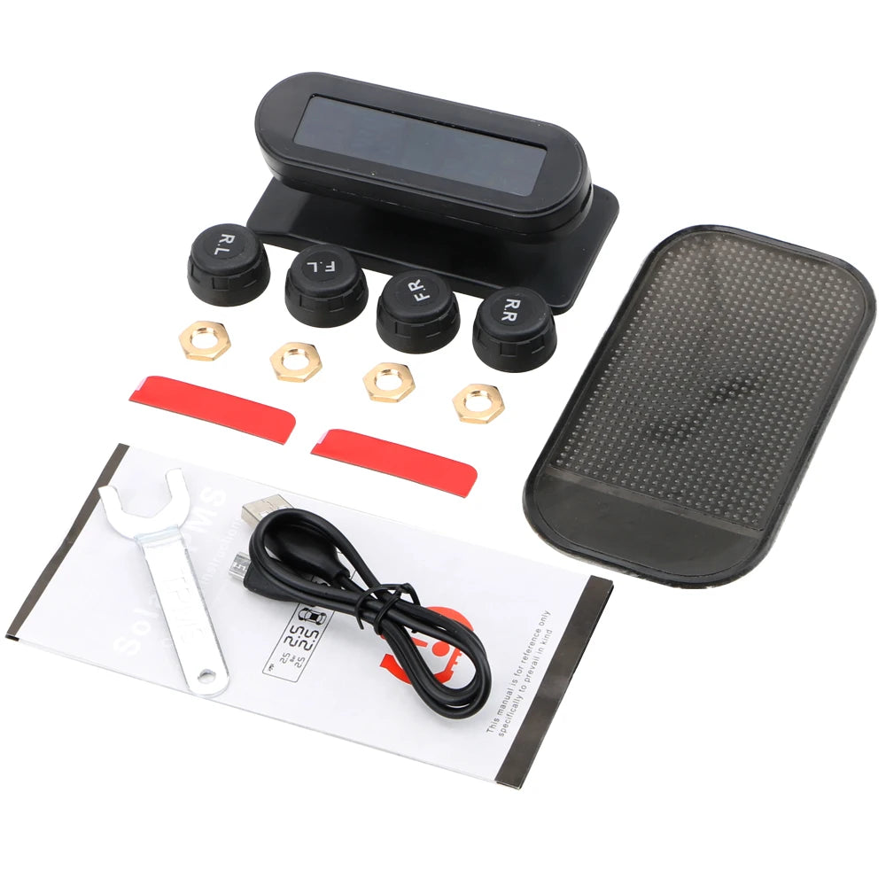 Car Tyre Pressure Monitor Solar TPMS Tire Pressure Monitoring System Temp Warning Fuel Save 4 External Sensors Set Accessories