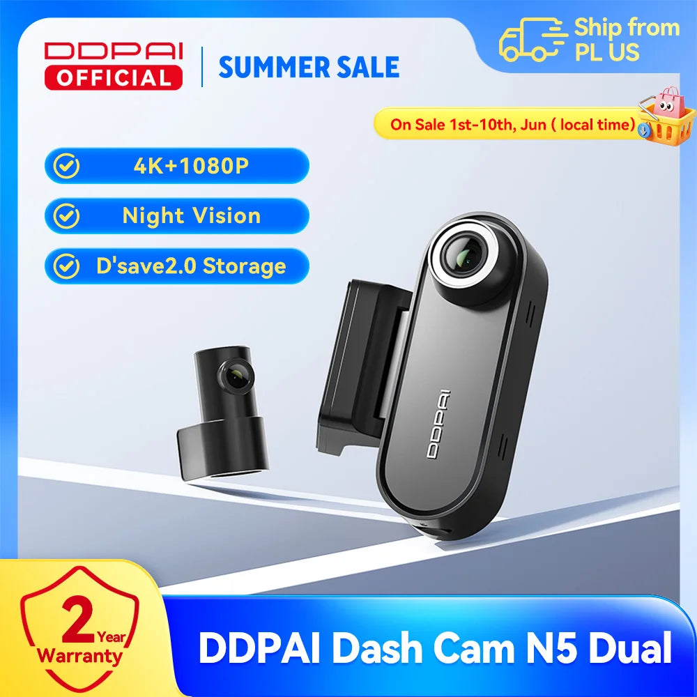 DDPAI Dash Cam N5 Dual Front and Rear 4K Ultra HD Resolution Dash Camera NightVIS ADAS GPS Auto record